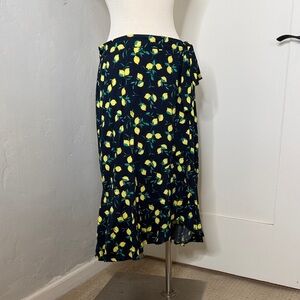 Banana Republic Black Skirt with Yellow Floral Asymmetry